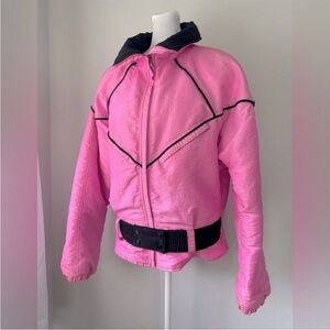 Vintage ‘90s Nils Bubblegum Pink & Black Belted Full Zip Collared Ski Jacket